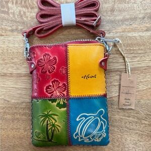 Handmade Genuine Leather Patchwork Crossbody Bag - Multicolor